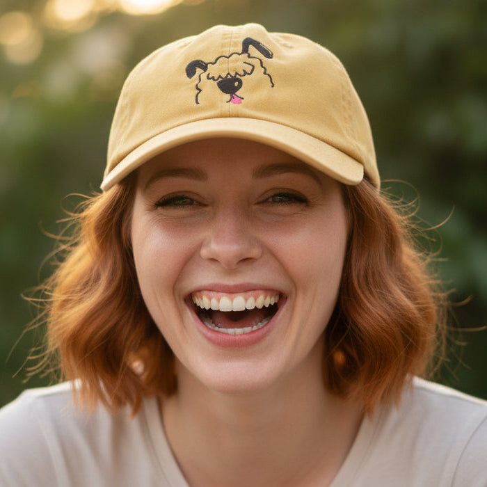 Bean dog on yellow 6 panel cap