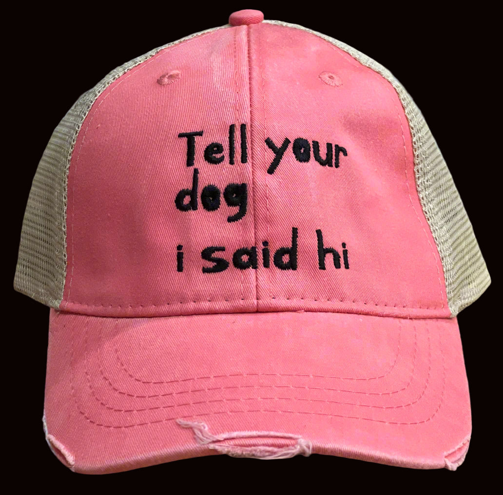 Tell your dog i said hi on 6 Panel Distressed w/Tan Mesh Back