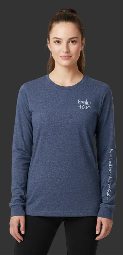 Psalm 46:10 Pre-Shrunk Long Sleeve 'Heart on My Sleeve' T-Shirt
