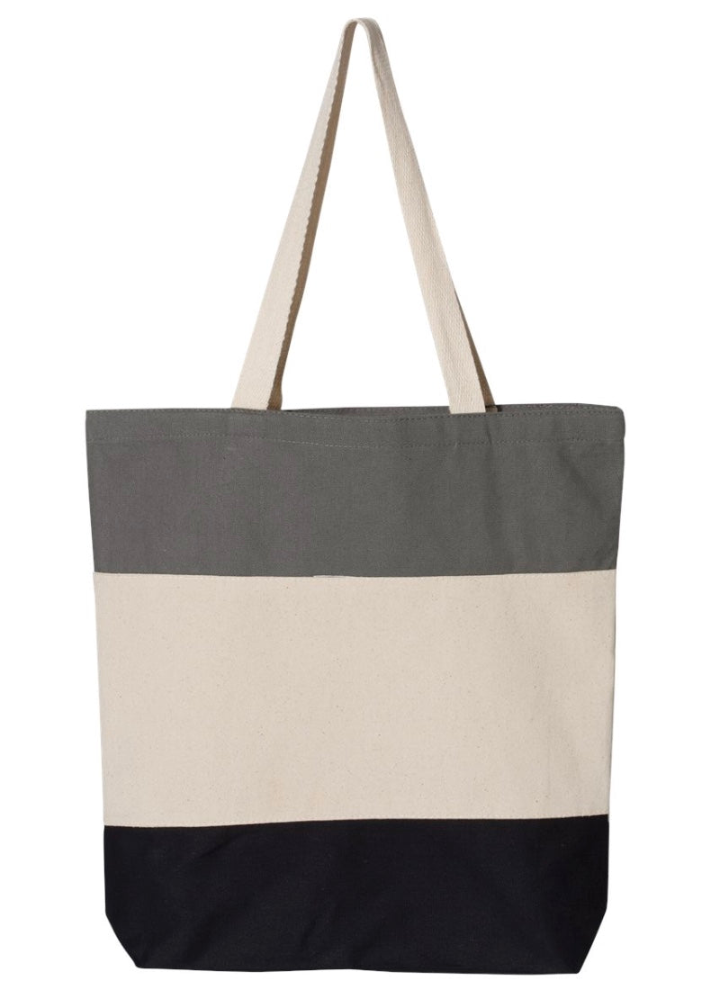 Unembellished Striped Canvas Tri-Color Tote