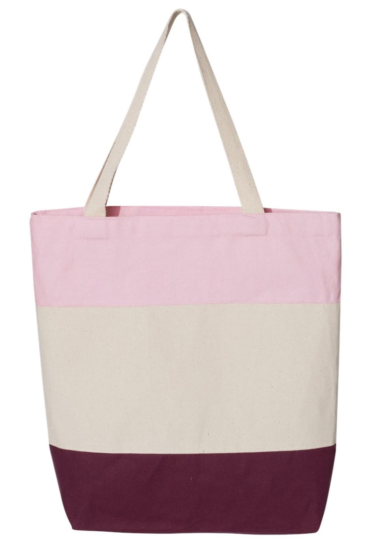 Unembellished Striped Canvas Tri-Color Tote