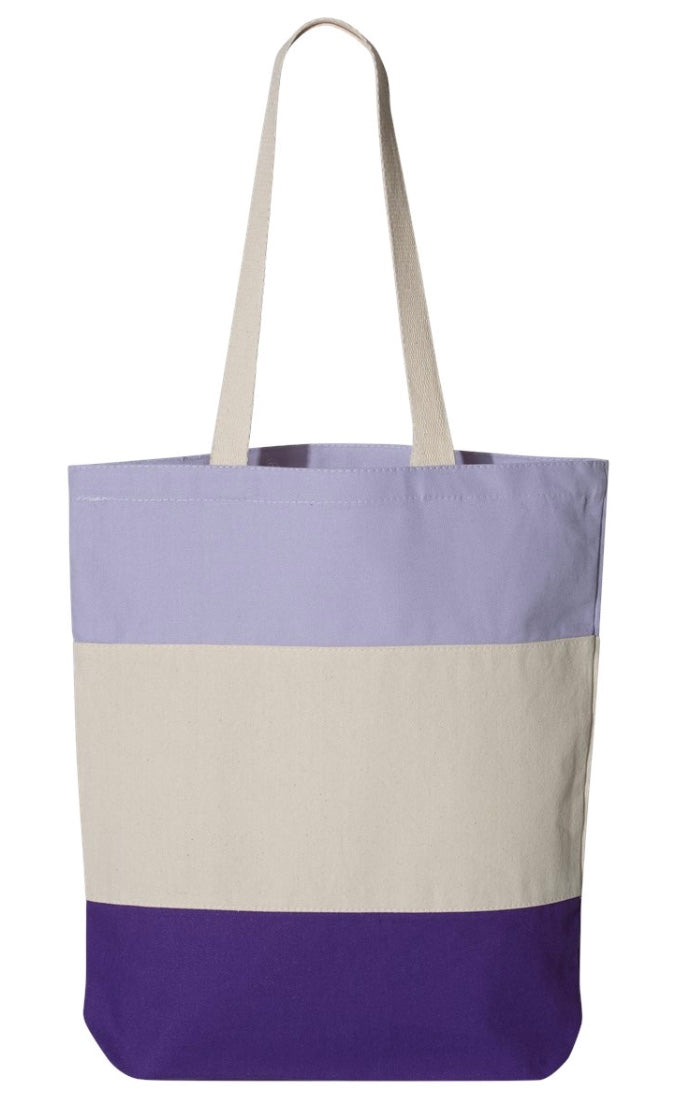 Unembellished Striped Canvas Tri-Color Tote