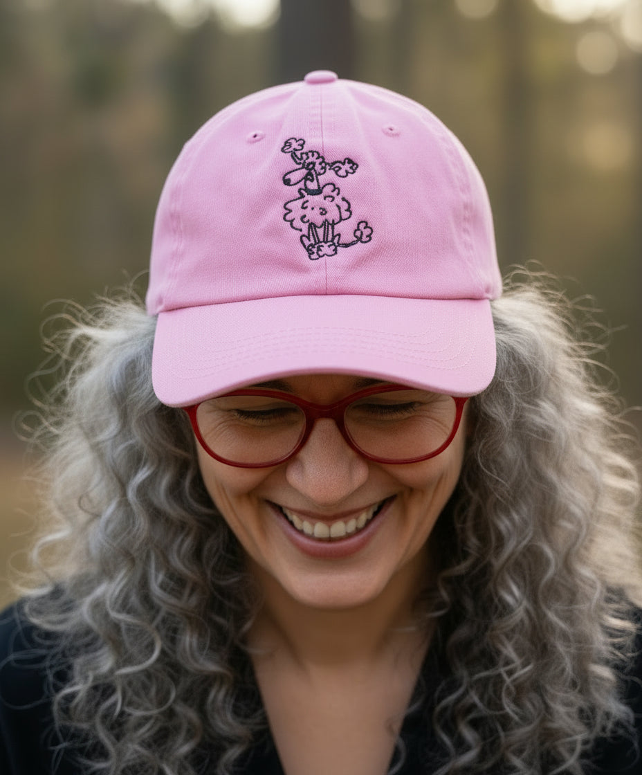 pajama poodle on pink hat