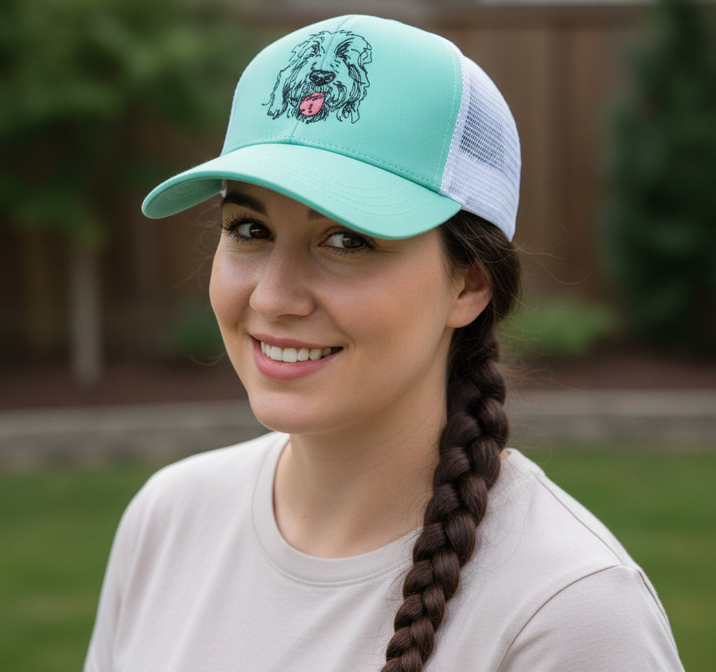 Pickle doodle dog embroidered on trucker hat