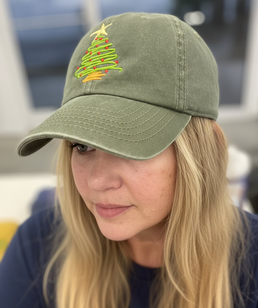 christmas tree embroidered on hat