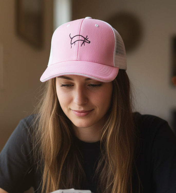 dog mike on pink sandiwich hat
