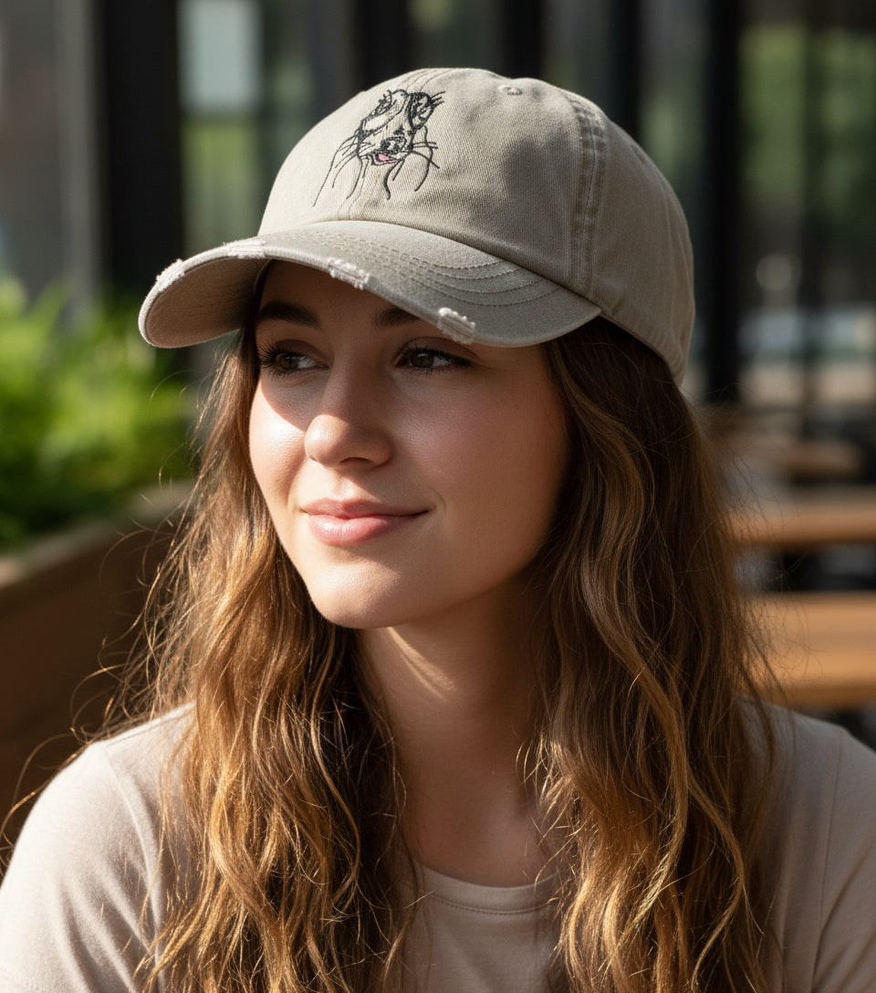 elvis hound dog embroidered on distressed ball cap