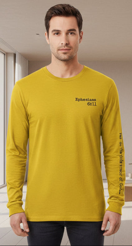 eph 6:11 mustard long sleeve tee shirt 