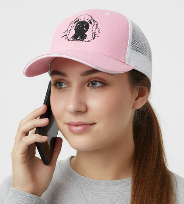 labrador ruger on pink sandwich hat