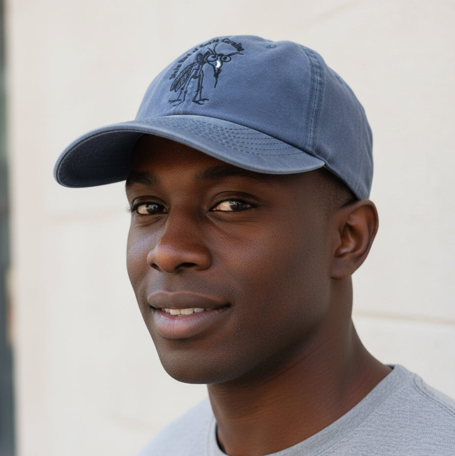 mortimer on vintage navy dad hat