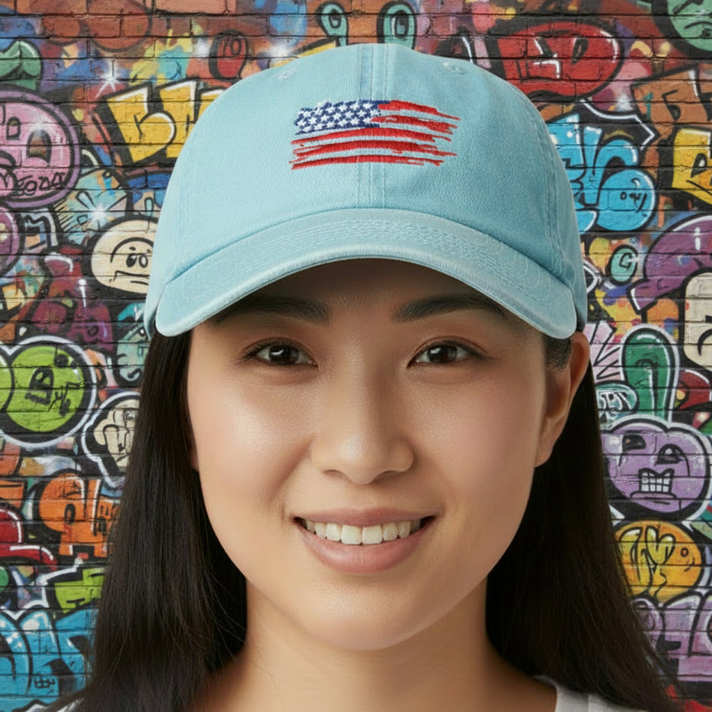 Old Glory on 6 Panel Unstructured Heavy Cotton Cap