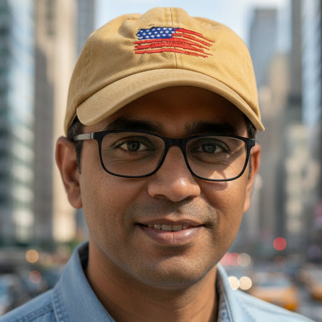 F0DF1D98Mustard color cap with American flag embroidery