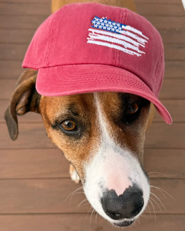 Old Glory on 6 Panel Unstructured Heavy Cotton Cap