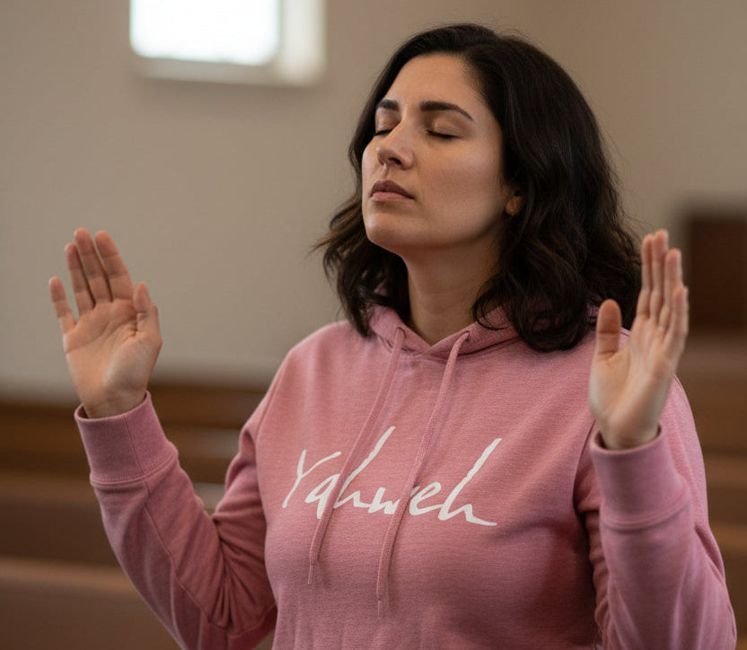 pink hoodie with yahweh in white 