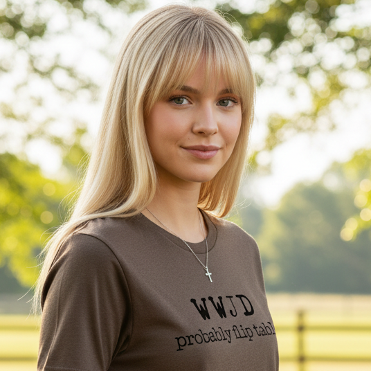 wwjd probably flip tables on brown tee